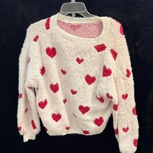 Source Unknown Fuzzy Heart Sweater - Cream and Red